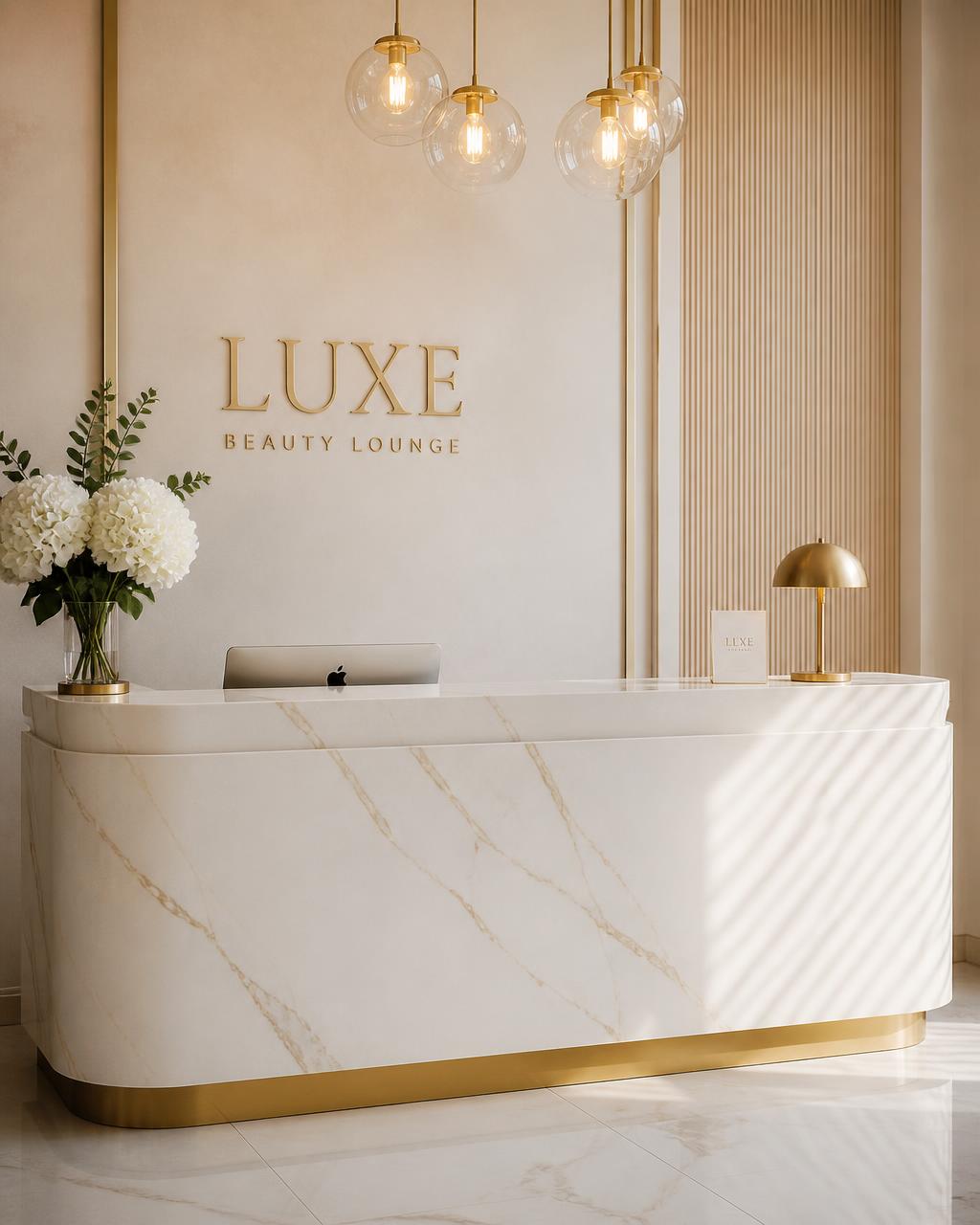 Elegant beauty lounge reception with marble counter