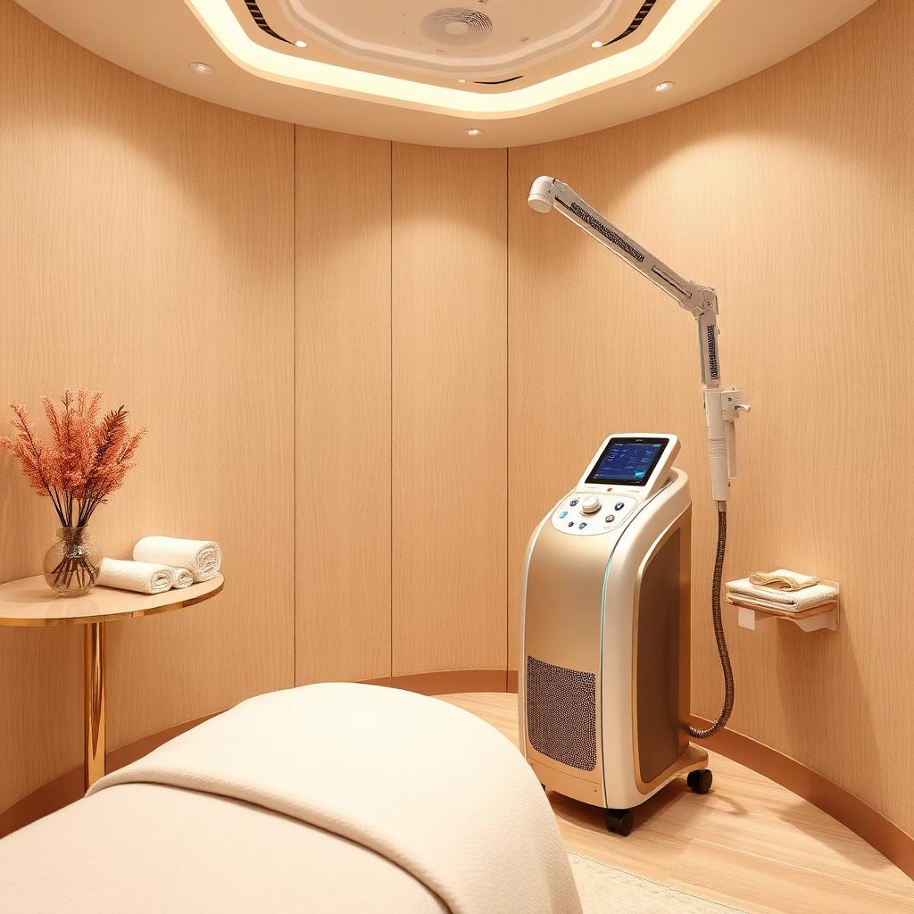 Luxury RF slimming treatment room with modern machine